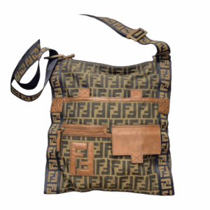 Fendi FF Brown Fabric Crossbody Bag
