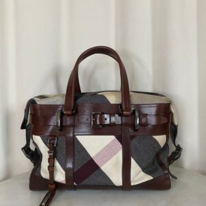 Burberry Brown Bridle Nova Check Zip Top Handle Bag