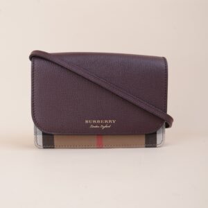 Burberry Burgundy House Check Pebbled Hampshire Crossbody Bag