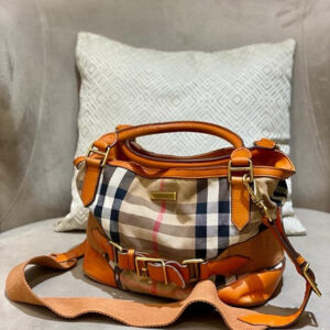Burberry Orange House Check Parsons Tote Bag
