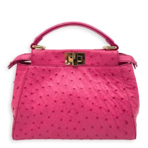 Peekaboo Mini Pink Crossbody Bag in Ostrich, Gold hardware