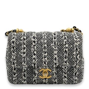 Seasonal Mini Flap with Pearl Chain Handle Multi-colour Crossbody Bag in Tweed, lambskin, Gold hardware