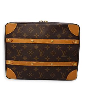 Soft Trunk PM Brown Crossbody Bag in Canvas, Calf, Gold hardware