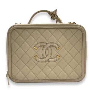 Filigree Vanity 24x18x9.5cm Beige Shoulder Bag in Caviar, Gold hardware