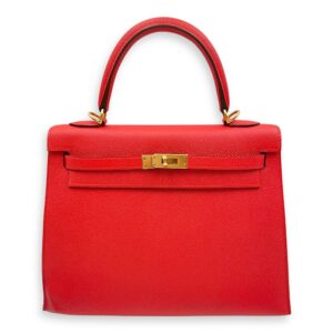 Sellier Kelly 25 Rouge Tomate in Epsom, Gold hardware