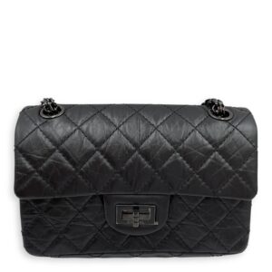 Classic Reissue 2.55 Mini SoBlack Shoulder Bag in Distressed Leather, Gunmetal hardware