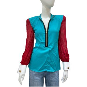 Faille and Silk-Georgette Colour-Block IT 38 Multi-colour Blouse in Viscose, Silk, Cotton, Gold hardware