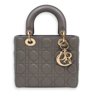 Lady Dior with ABC charms Grey Shoulder Bag in Lambskin, Gold hardware