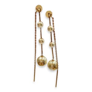 Dior Pearl 3-Ring White Earrings in Pearl, Gold hardware