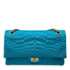 Reissue Seasonal Double Flap Blue Shoulder Bag in Satin, Gold hardware