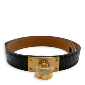 Kelly Double Tour T1 Black Bracelet in Lizard Varanus Niloticus, Gold hardware