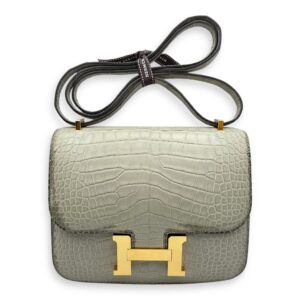 Constance 18 Gris Perle in Matte Alligator, Gold hardware