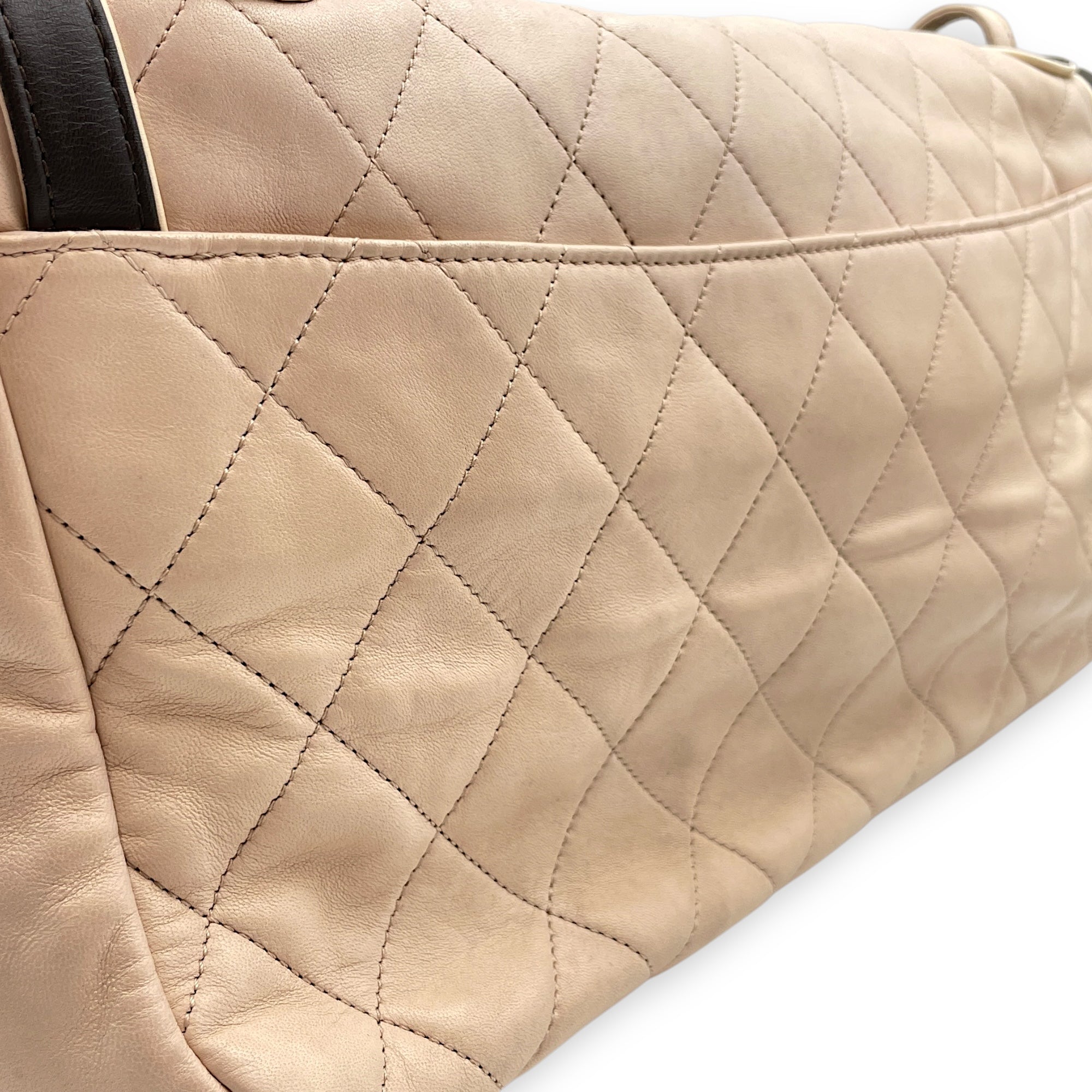 Two Tone Mademoiselle Lock Flap Beige Sholder bag in Lambskin, Silver hardware - Image 13