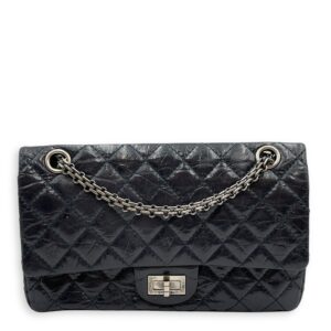 Reissue Blue Double Flap Bag in Distressed Leather, Ruthenium hardware