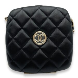 Quilted Compact Black Vanity Bag in Lambskin, Gold hardware