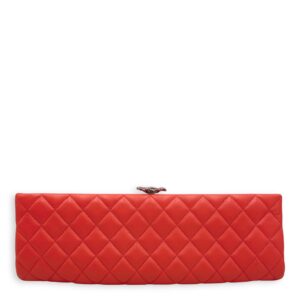 Quilted Crystal Camellia Orange Long Clutch in Lambskin