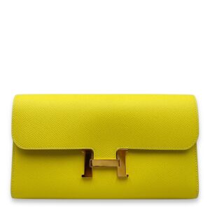 Constance Lime Long Wallet in Epsom, Gold hardware