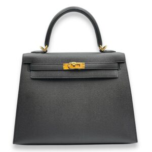 Sellier Kelly 25 Black in Epsom, Gold hardware