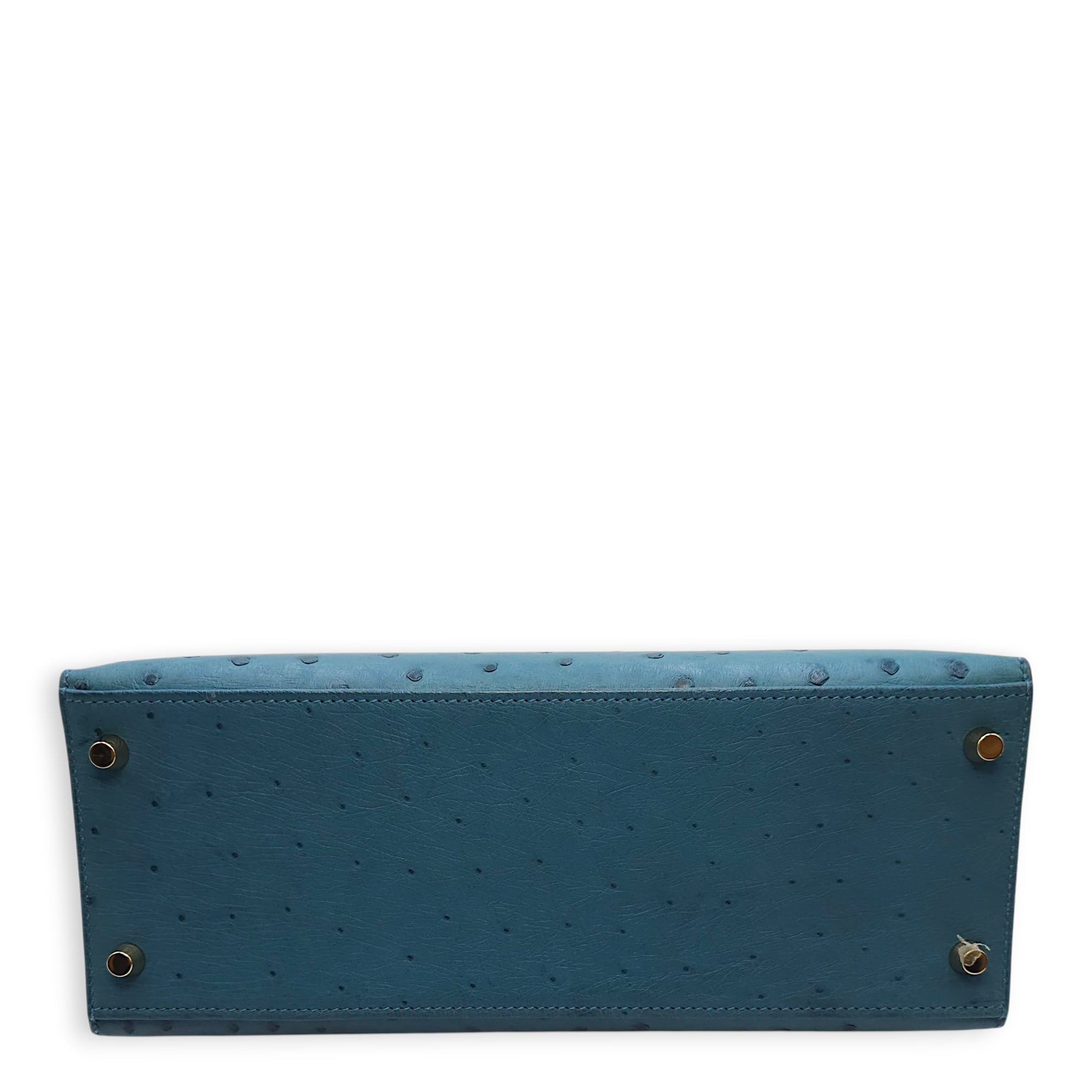 Sellier Kelly 28 Blue Cobalt in Ostrich, Gold hardware - Image 19