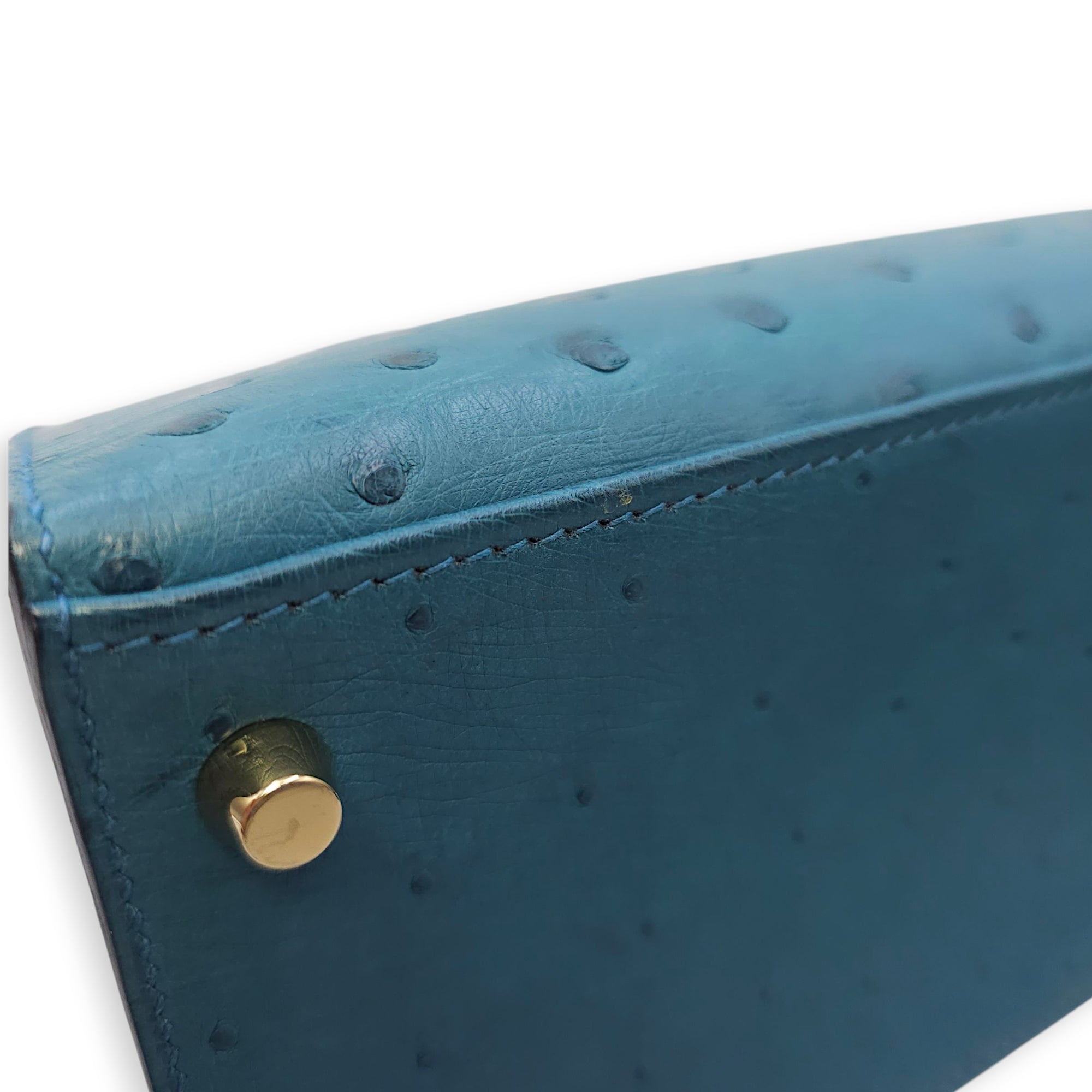 Sellier Kelly 28 Blue Cobalt in Ostrich, Gold hardware - Image 22