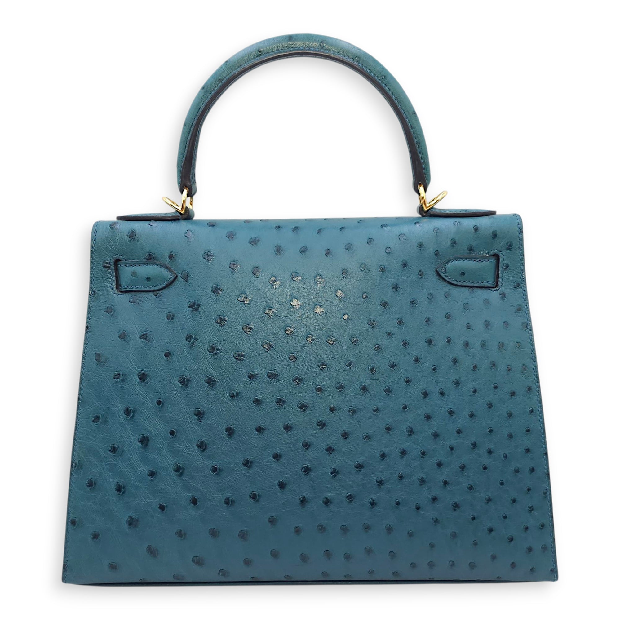 Sellier Kelly 28 Blue Cobalt in Ostrich, Gold hardware - Image 3