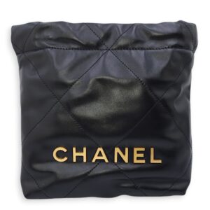 C22 Mini Black Shoulder Bag in Calfskin, Gold hardware