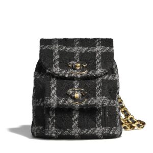 Backpack Wool Tweed & Gold-Tone Metal Black & Gray - CB013
