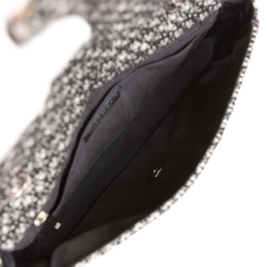 Pre-owned Chanel Medium Single Flap Black and White Tweed With Crystals Silver Hardware - Image 9