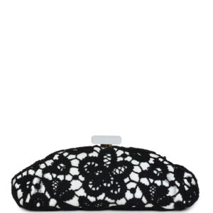 Chanel Clutch Black and White Floral Lace Gold Hardware