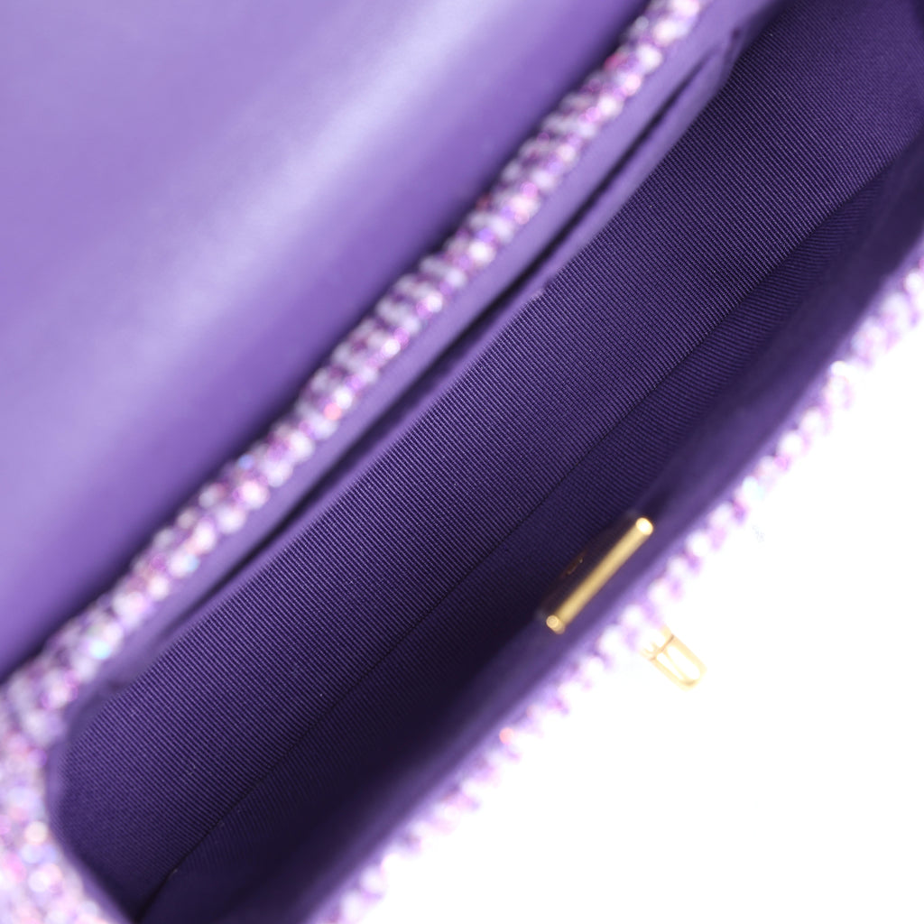 Chanel Mini Sequin Flap Bag with Top Handle Purple Tweed Antique Gold Hardware - Image 8