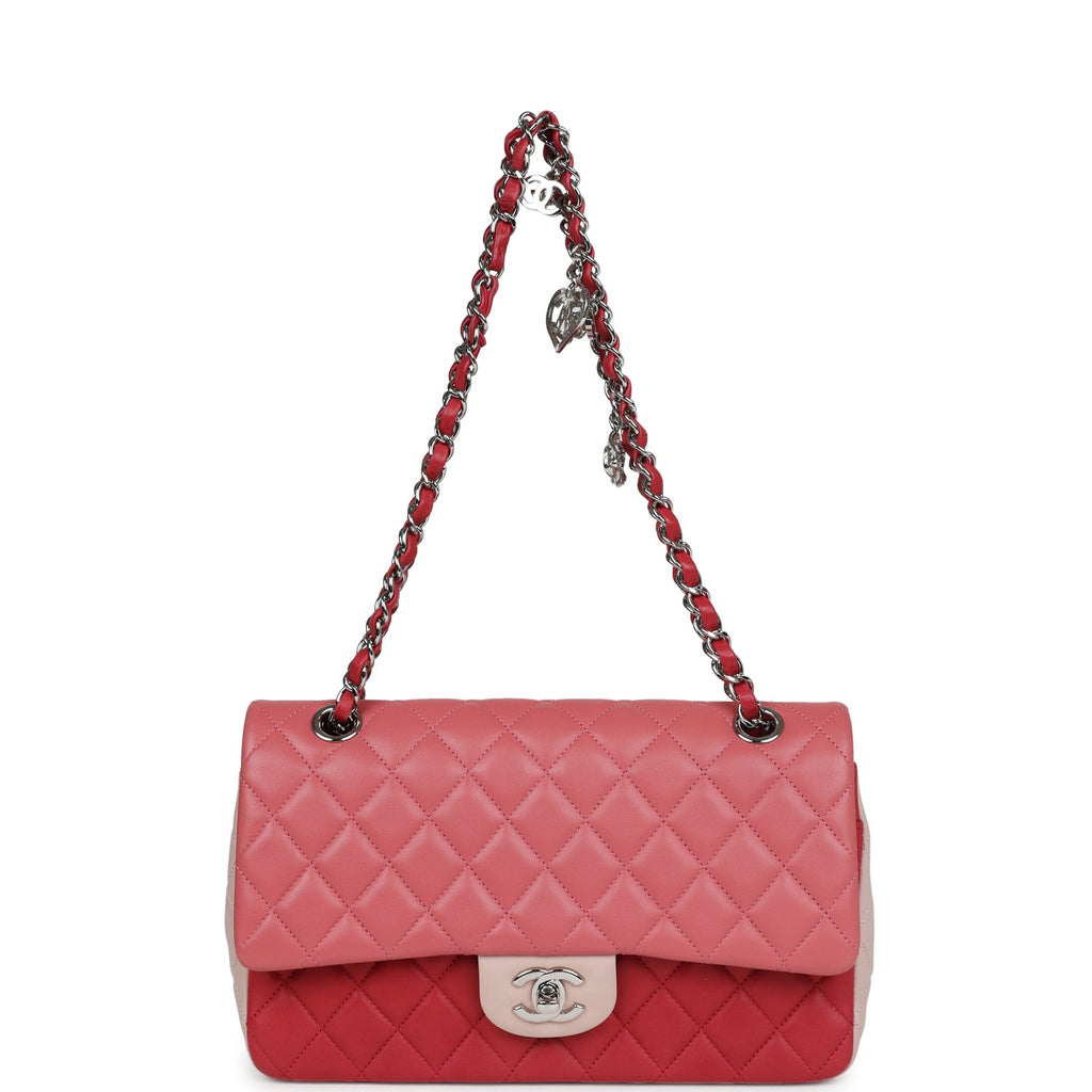 Pre-owned Chanel Medium Valentine Single Flap Bag Tricolored Lambskin Silver Hardware - Image 8