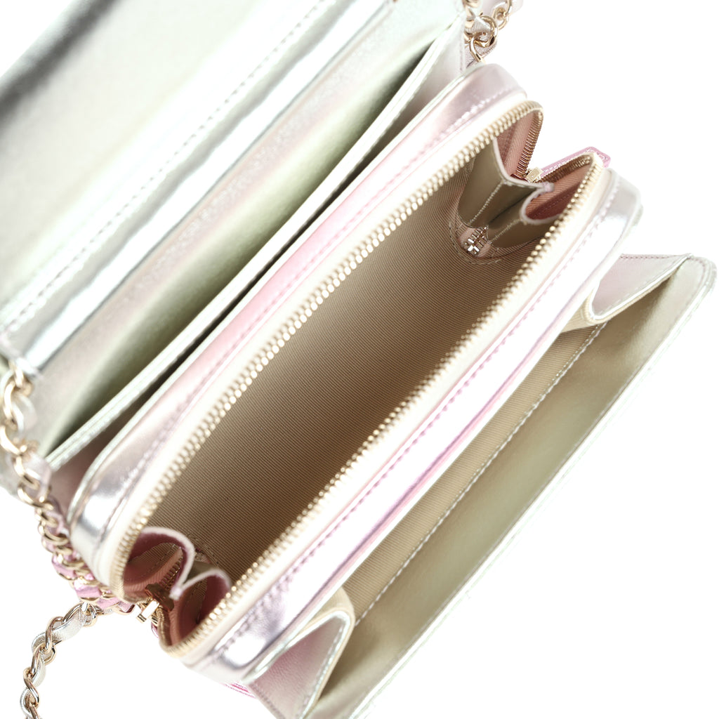 Chanel Mini Flap Bag Pink and Silver Metallic Lambskin Light Gold Hardware - Image 10