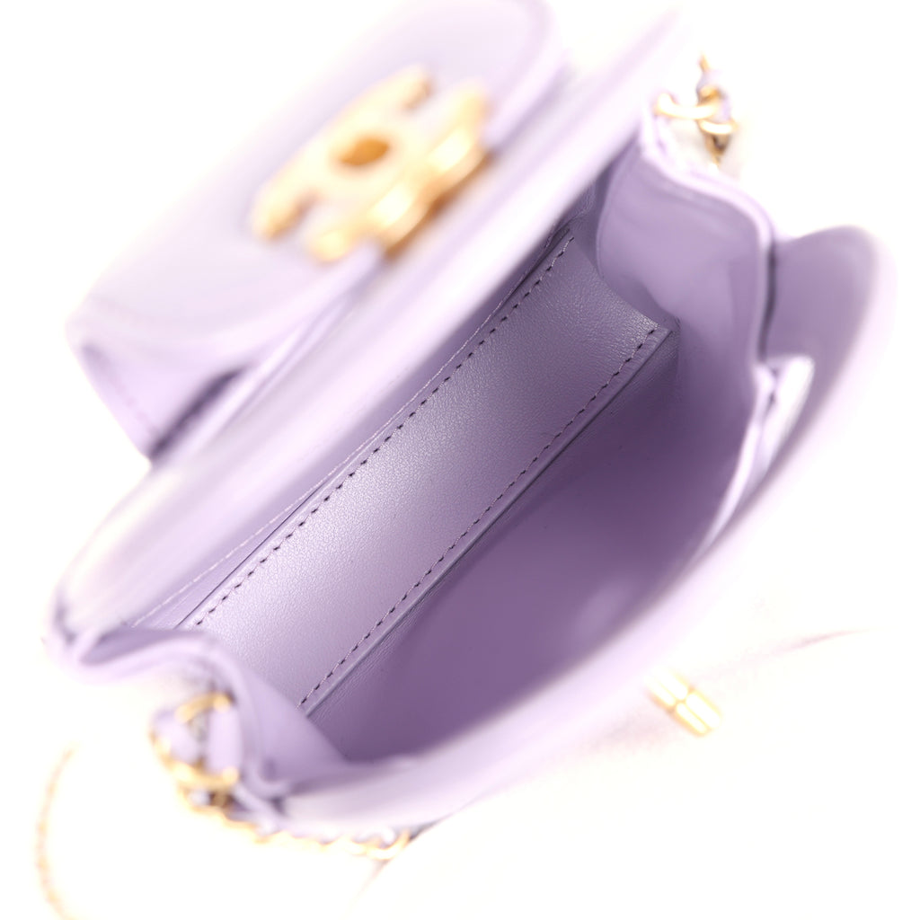 Chanel Nano Kelly Shopper Light Purple Shiny Aged Calfskin Brushed Gold Hardware - Image 9