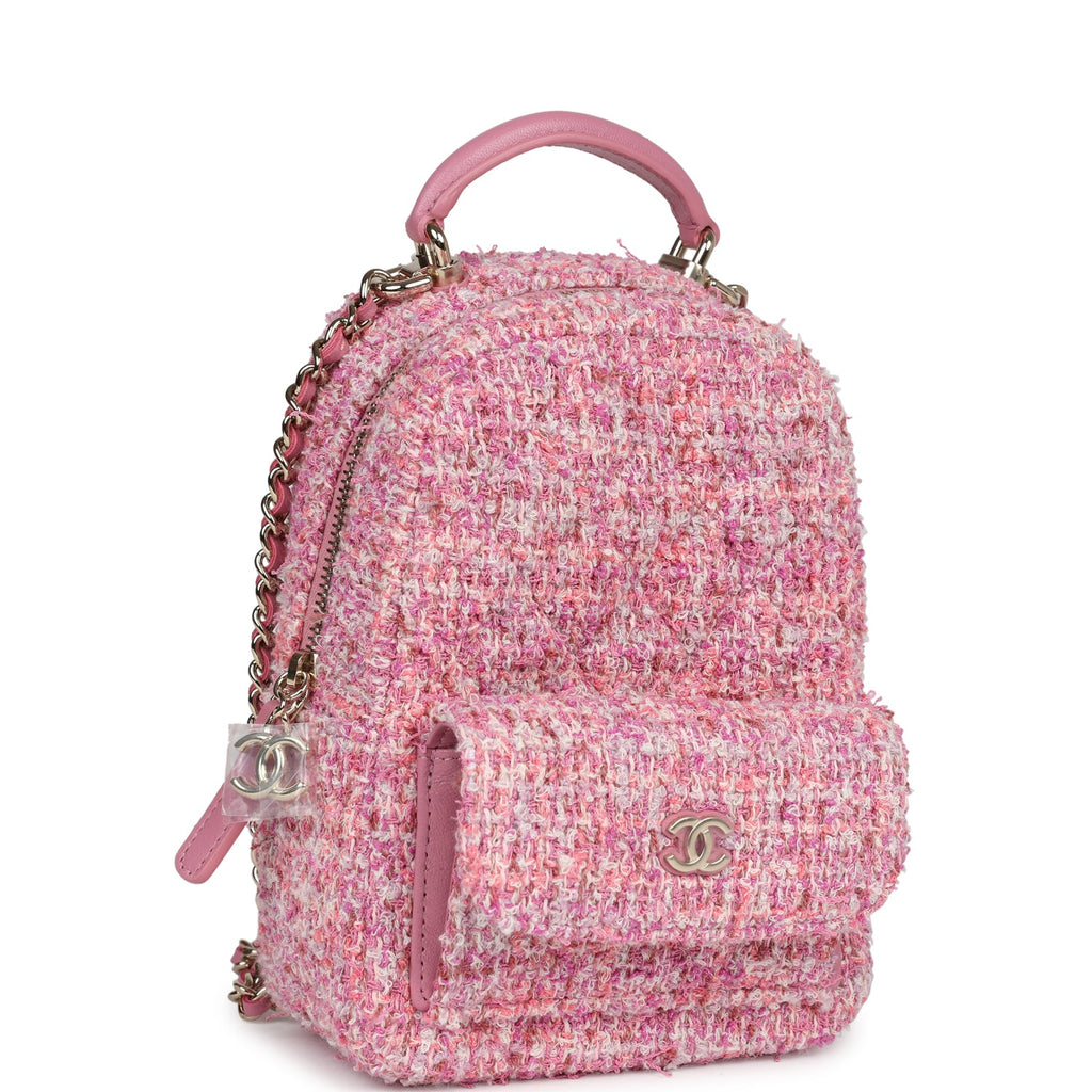 Chanel Mini Phone Holder Backpack with Chain Pink Multicolor Tweed Light Gold Hardware - Image 3
