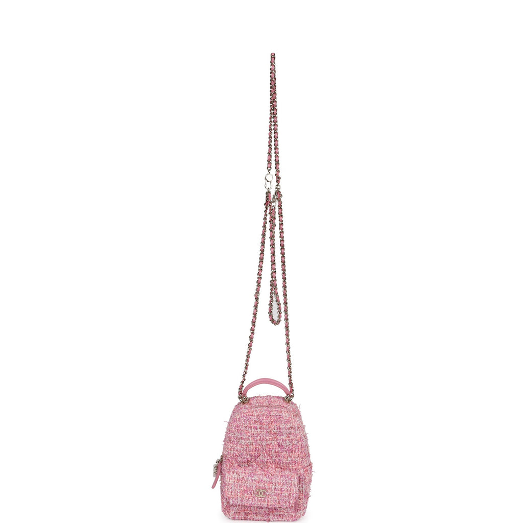 Chanel Mini Phone Holder Backpack with Chain Pink Multicolor Tweed Light Gold Hardware - Image 10