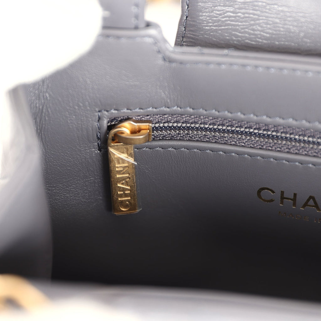 Chanel Small Kelly Shopper Dark Grey Shiny Aged Calfskin Brushed Gold Hardware - Image 11