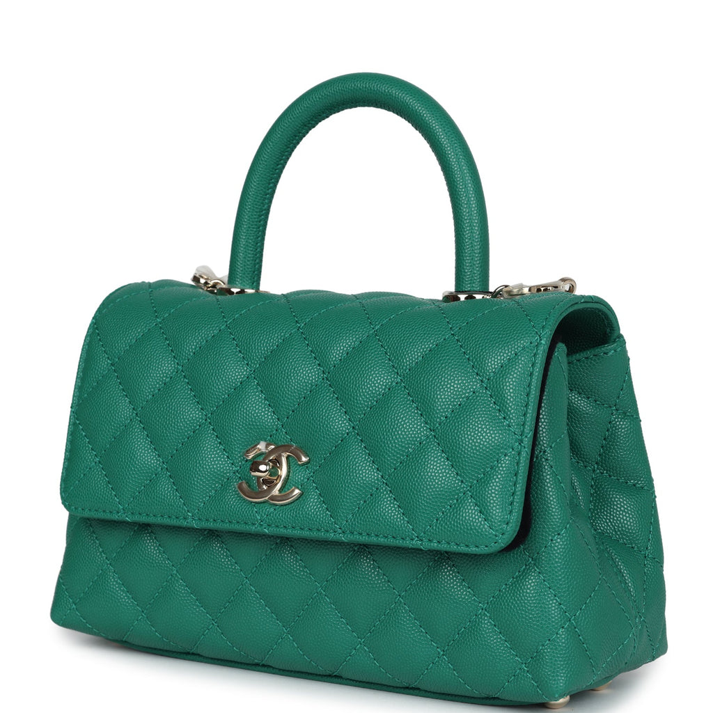 Chanel Small Coco Top Handle Flap Bag Dark Green Caviar Light Gold Hardware - Image 6