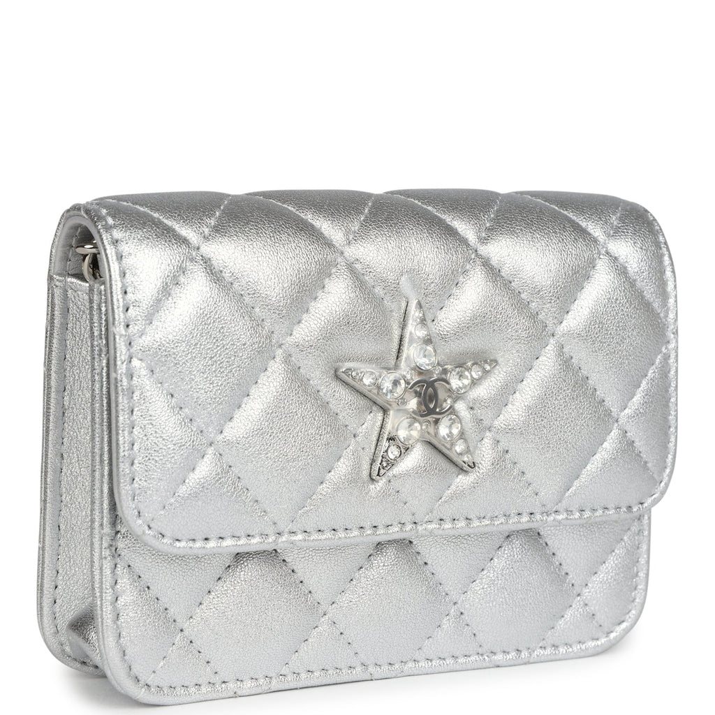Chanel Crystal CC Walk Of Fame Clutch on Chain Silver Metallic Goatskin Silver Hardware - Image 3