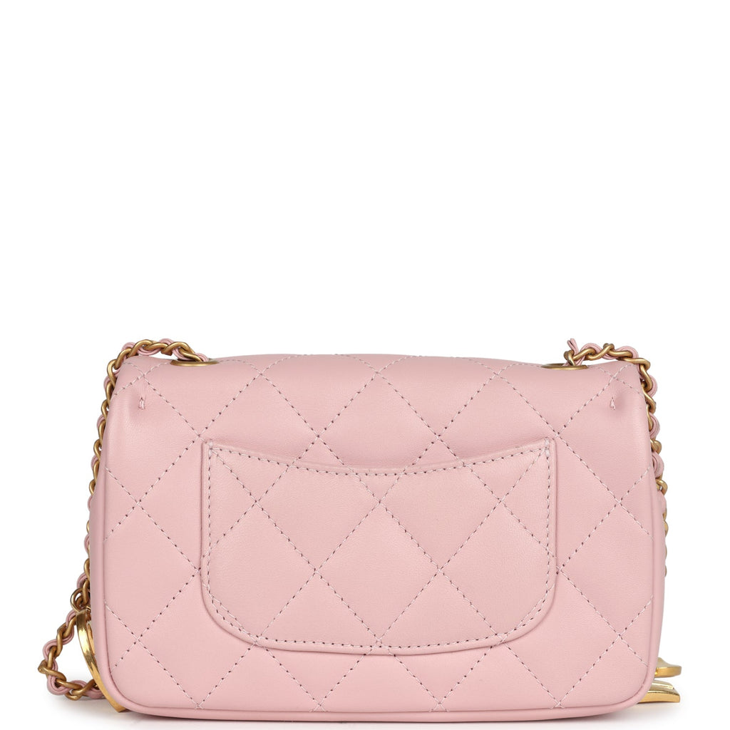 Pre-owned Chanel Mini Rectangular Flap Bag with Heart Chain Pink Lambskin Antique Gold Hardware - Image 5