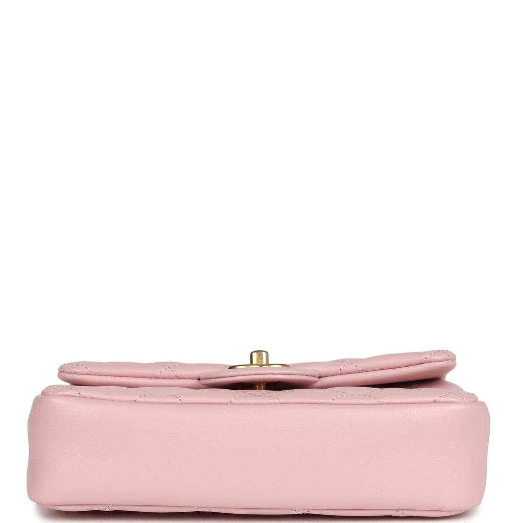 Pre-owned Chanel Mini Rectangular Flap Bag with Heart Chain Pink Lambskin Antique Gold Hardware - Image 7