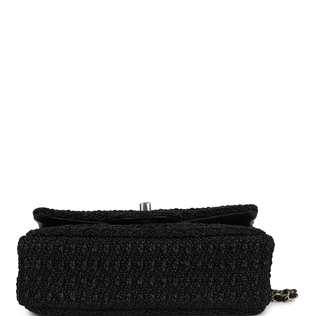 Chanel Mini Summer Nights Flap Bag Black Woven Patent Leather Light Gold Hardware - Image 7