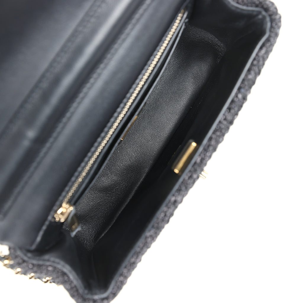 Chanel Mini Summer Nights Flap Bag Black Woven Patent Leather Light Gold Hardware - Image 9
