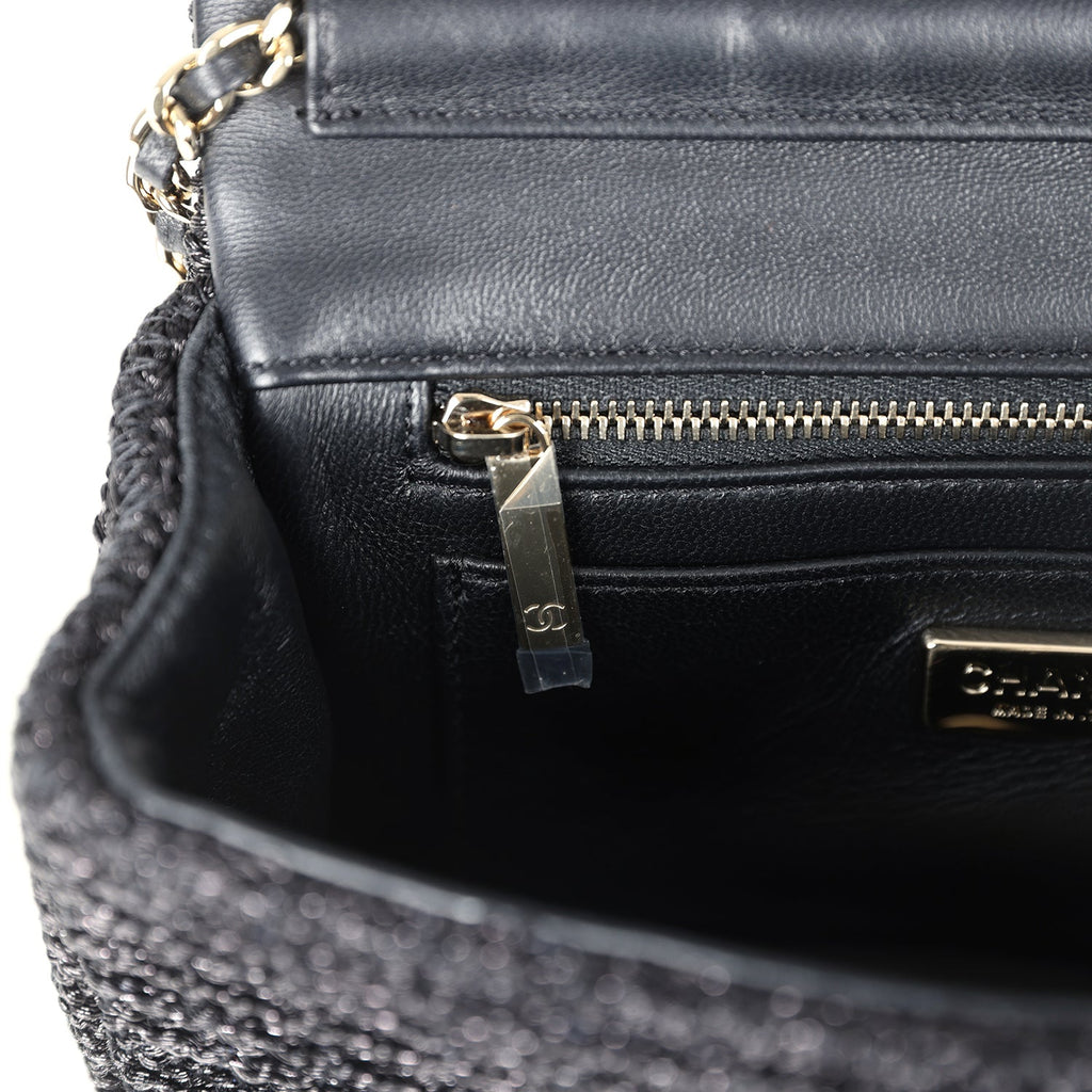 Chanel Mini Summer Nights Flap Bag Black Woven Patent Leather Light Gold Hardware - Image 11