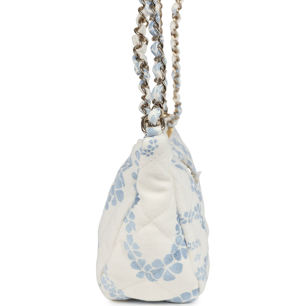 Chanel Large Coco Beach Hobo Bag in White and Blue Denim Light Gold Hardware - Image 4