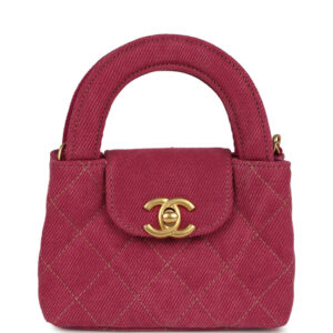 Chanel Nano Kelly Shopper Fuchsia Washed Denim Brushed Gold Hardware
