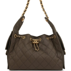 Chanel Small 25 Hobo Bag Khaki Toile Canvas Antique Gold Hardware