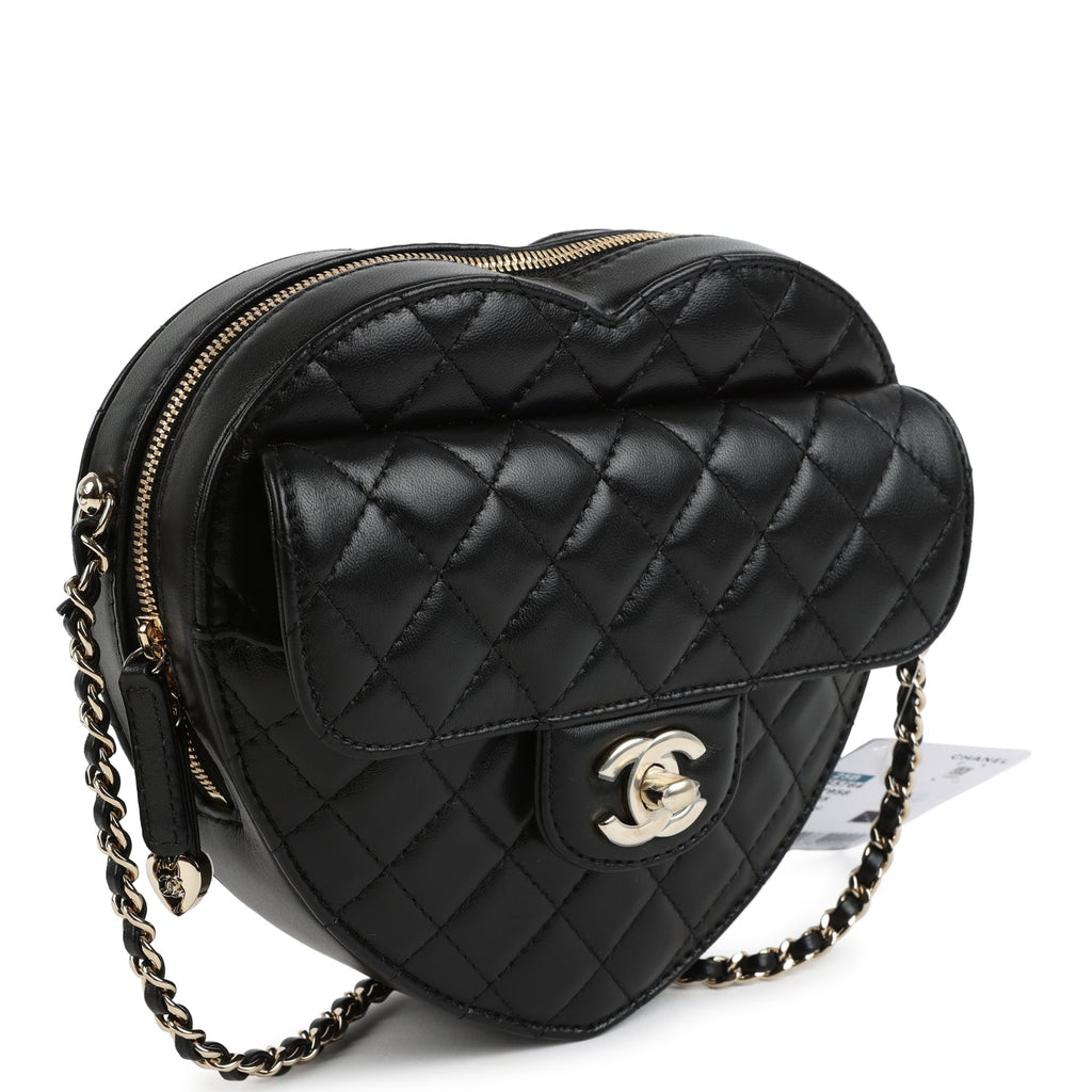 Chanel CC In Love Large Heart Bag with Chain Black Lambskin Light Gold Hardware - Image 3