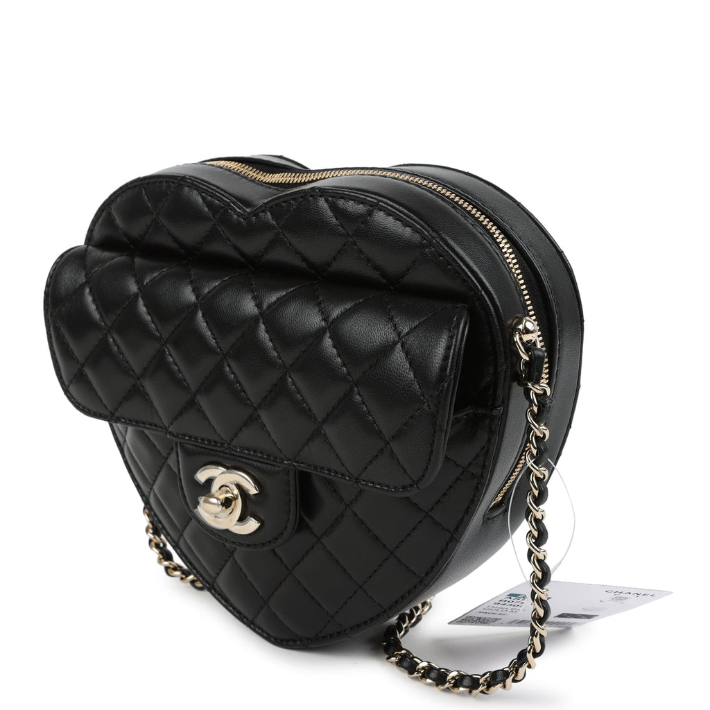 Chanel CC In Love Large Heart Bag with Chain Black Lambskin Light Gold Hardware - Image 6