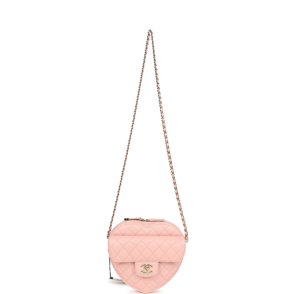 Chanel CC In Love Large Heart Bag with Chain Light Pink Lambskin Light Gold Hardware - Image 7