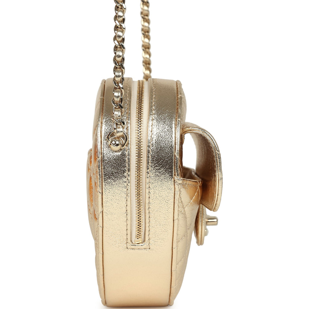 Chanel CC In Love Large Heart Bag with Chain Gold Metallic Lambskin Light Gold Hardware - Image 4